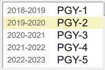 A sequence of resident years starting as PGY-1 in 2018-2019 and ending in 2022-2023 as PGY-5